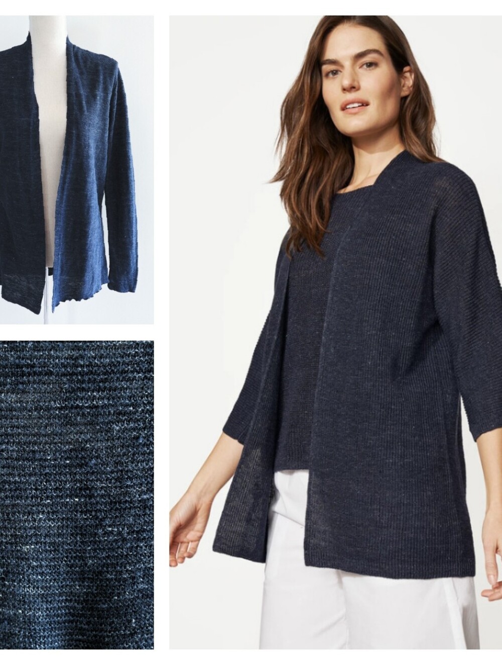 Eileen Fisher Open-Front Navy Blue Knit Cardigan